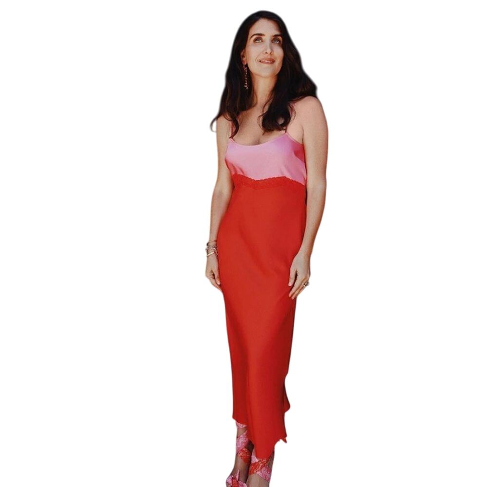 Gianni Bini DANNIJO Helena Satin Two-Tone Scoop Neck Maxi Slip Dress Size 12